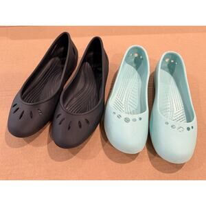 Crocs Kelli Prima Ballet Flats 2 Pairs Womens Sz 9 Slip On Black Sea Foam Green